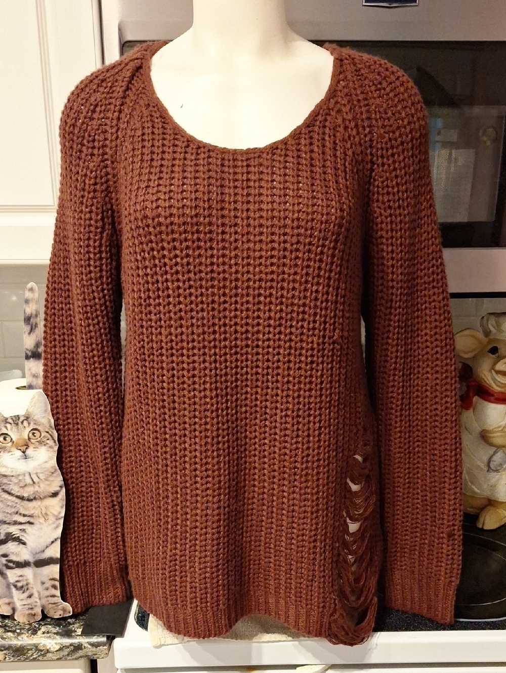 l Planet Gold Rust Brown Waffle Knit Scoop Neck Sweater XL